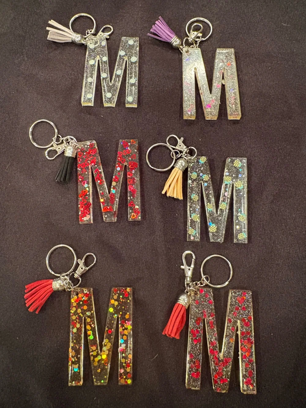 Resin Initial M Keychain- Assorted Colors